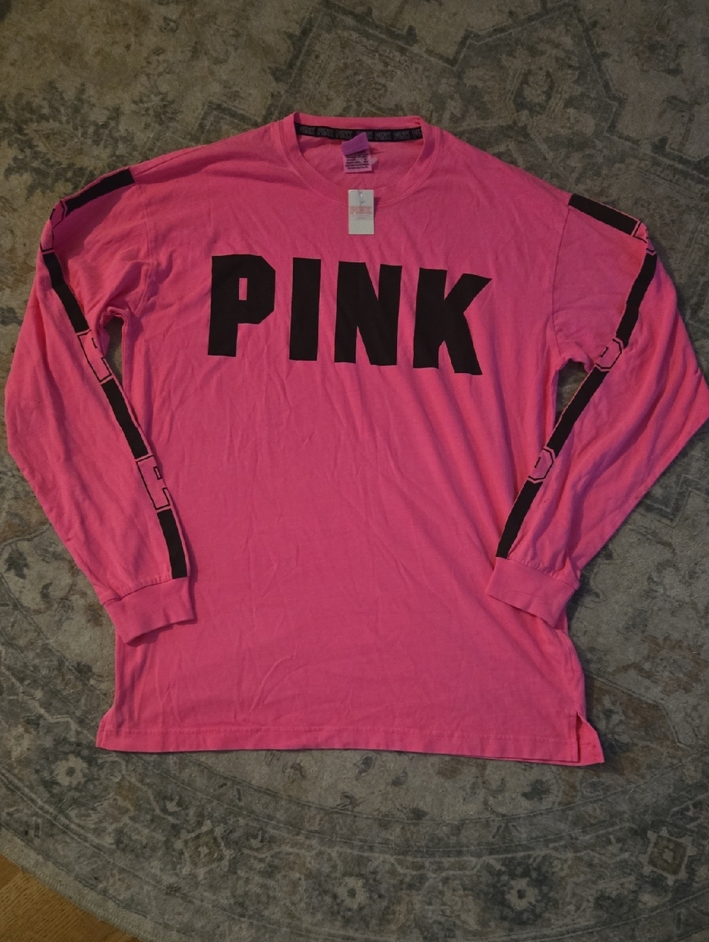 Y2K PINK Victoria's Secret Neon Pink Long-Sleeve Logo Tee
